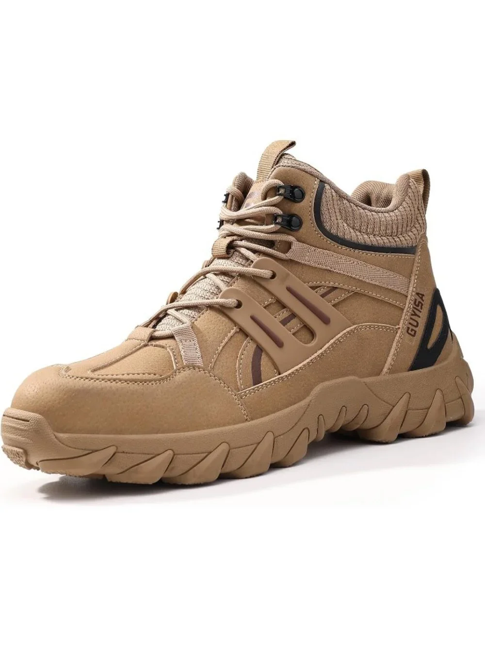 Men's Brown Breathable Shoes Casual High Top Steel Toe Non Slip Hiking Boots
